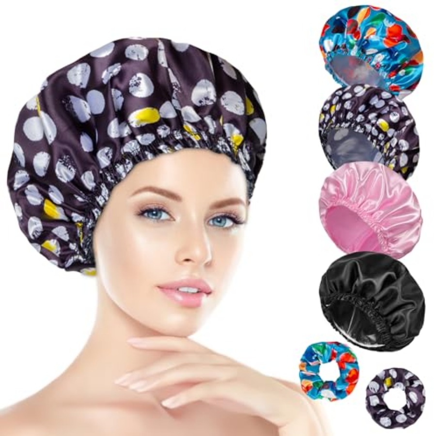Scrunchie Satin Set - مجموعة من 4 قبعات استحمام للنساء،